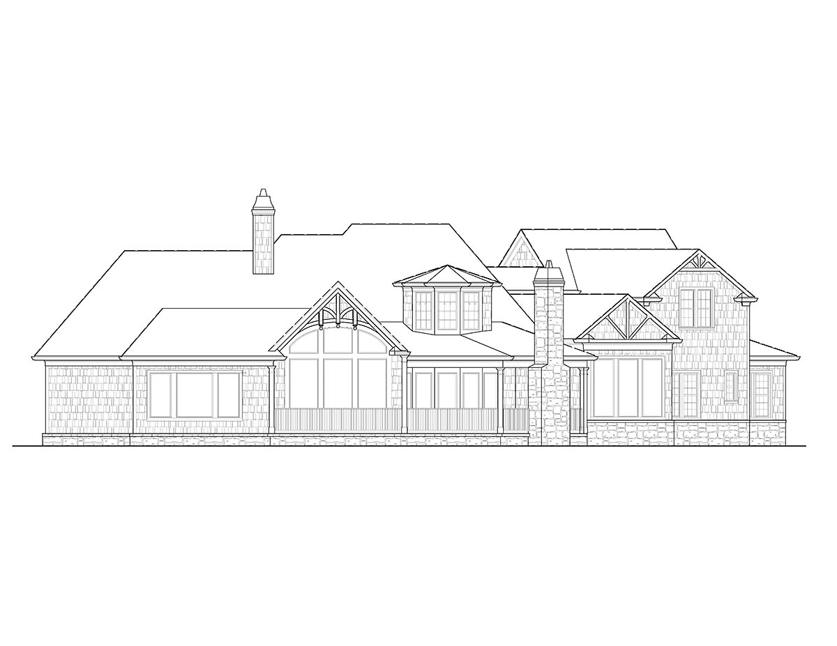 Cottage, Craftsman Plan with 4605 Sq. Ft., 5 Bedrooms, 6 Bathrooms, 3 Car Garage Rear Elevation