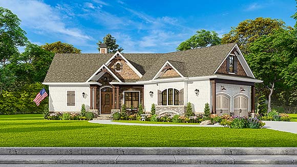 Craftsman, One-Story, Ranch House Plan 97675 with 3 Beds, 2 Baths, 2 Car Garage Elevation