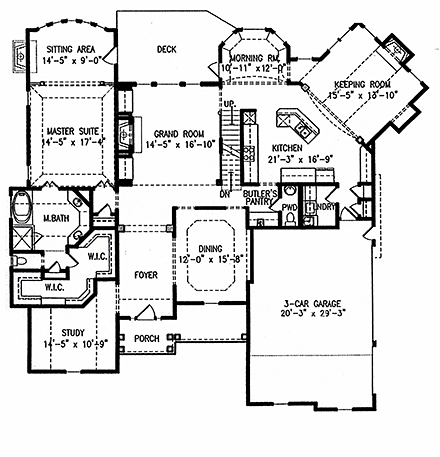 Craftsman, Traditional House Plan 97679 with 4 Beds, 4 Baths, 3 Car Garage First Level Plan