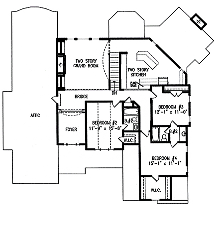 Craftsman, Traditional House Plan 97679 with 4 Beds, 4 Baths, 3 Car Garage Second Level Plan