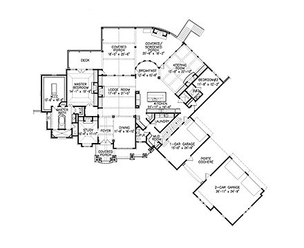 Craftsman, Ranch, Tuscan House Plan 97680 with 3 Beds, 4 Baths, 3 Car Garage First Level Plan