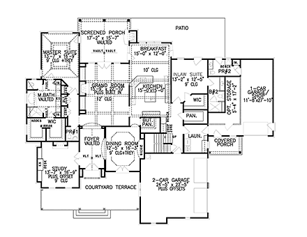 Traditional, Tudor House Plan 97681 with 4 Beds, 5 Baths, 3 Car Garage First Level Plan