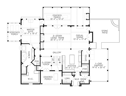 Country, Craftsman, Farmhouse, Southern House Plan 97686 with 3 Beds, 4 Baths, 1 Car Garage First Level Plan