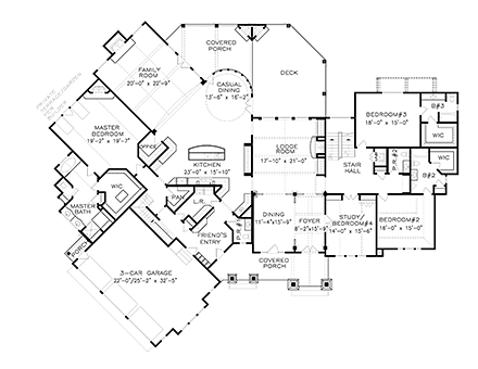 Craftsman, One-Story, Ranch House Plan 97689 with 4 Beds, 4 Baths, 3 Car Garage First Level Plan