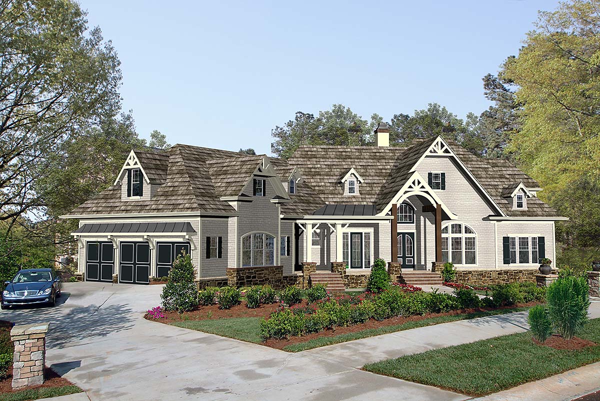 Craftsman, One-Story, Ranch Plan with 4888 Sq. Ft., 4 Bedrooms, 4 Bathrooms, 3 Car Garage Elevation