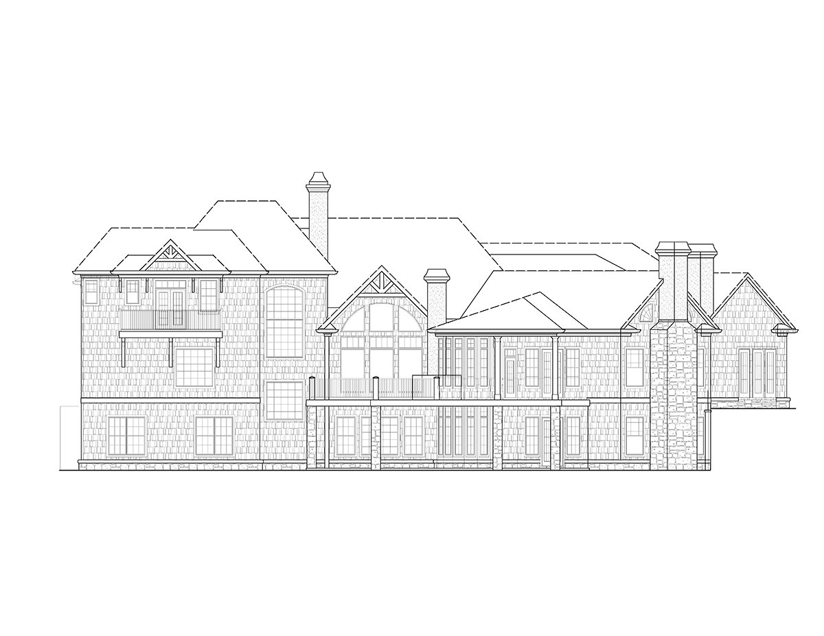 Craftsman, One-Story, Ranch Plan with 4888 Sq. Ft., 4 Bedrooms, 4 Bathrooms, 3 Car Garage Rear Elevation