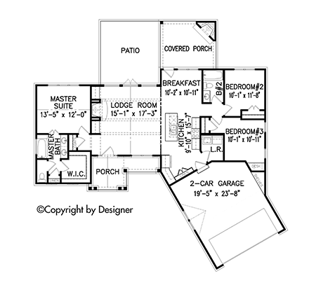 Country, Farmhouse, One-Story, Southern House Plan 97693 with 3 Beds, 2 Baths, 2 Car Garage First Level Plan