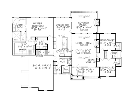Craftsman, Farmhouse, Ranch House Plan 97694 with 4 Beds, 4 Baths, 2 Car Garage First Level Plan