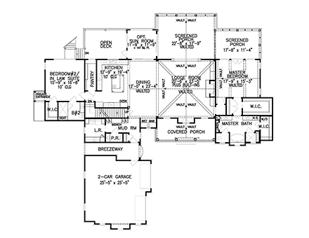 Farmhouse, Ranch, Southern House Plan 97695 with 3 Beds, 4 Baths, 2 Car Garage First Level Plan