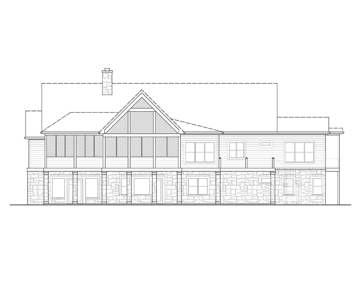 Farmhouse, Ranch, Southern Plan with 3169 Sq. Ft., 3 Bedrooms, 4 Bathrooms, 2 Car Garage Rear Elevation