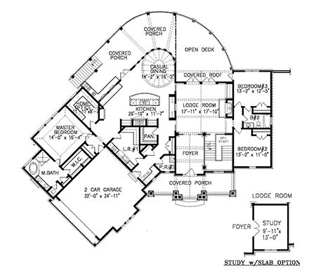 Craftsman, Ranch House Plan 97699 with 3 Beds, 4 Baths, 2 Car Garage First Level Plan