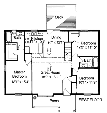 Ranch House Plan 97711 with 3 Beds, 3 Baths, 2 Car Garage First Level Plan