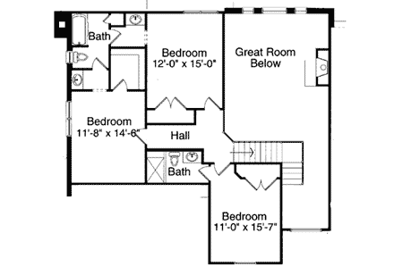 Bungalow, European House Plan 97722 with 4 Beds, 4 Baths, 2 Car Garage Second Level Plan