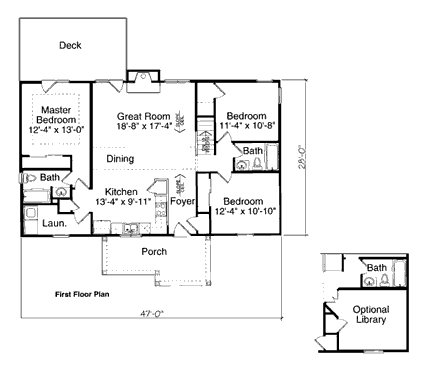 Bungalow House Plan 97730 with 3 Beds, 2 Baths, 2 Car Garage First Level Plan