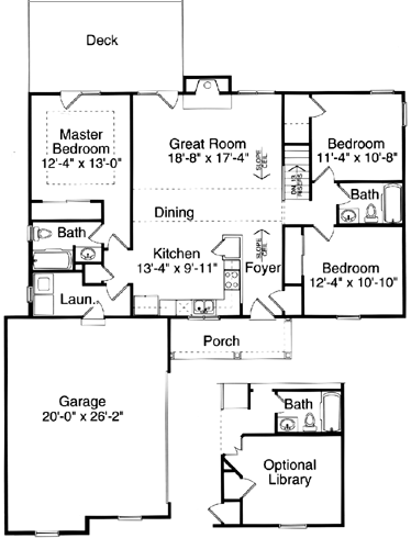 Bungalow, One-Story, Ranch House Plan 97731 with 3 Beds, 2 Baths, 2 Car Garage First Level Plan