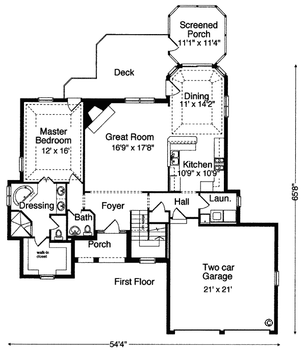 Traditional House Plan 97774 with 3 Beds, 4 Baths, 2 Car Garage Level One