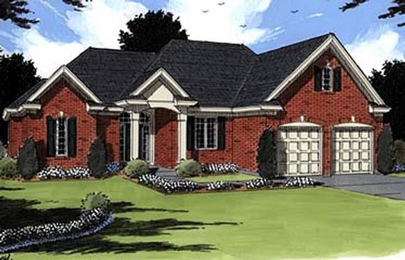Colonial, European House Plan 97776 with 3 Beds, 3 Baths, 2 Car Garage Elevation