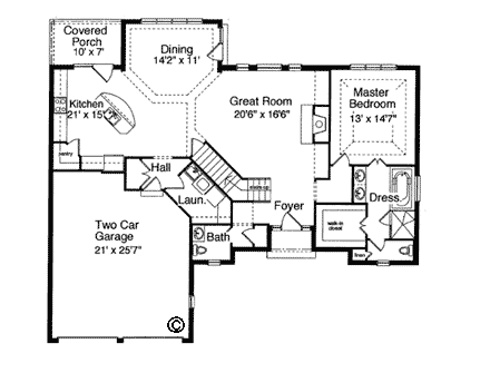 Bungalow House Plan 97779 with 3 Beds, 3 Baths First Level Plan