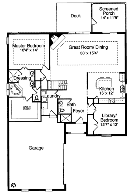 Traditional House Plan 97798 with 2 Beds, 2 Baths, 2 Car Garage First Level Plan