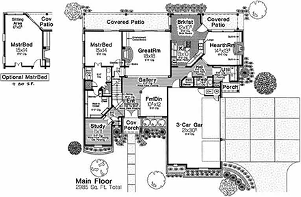 European, Tudor House Plan 97801 with 4 Beds, 4 Baths, 3 Car Garage First Level Plan