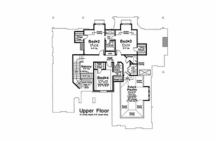 European, Tudor House Plan 97801 with 4 Beds, 4 Baths, 3 Car Garage Second Level Plan