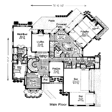 Bungalow, European, French Country House Plan 97805 with 4 Beds, 5 Baths, 3 Car Garage First Level Plan