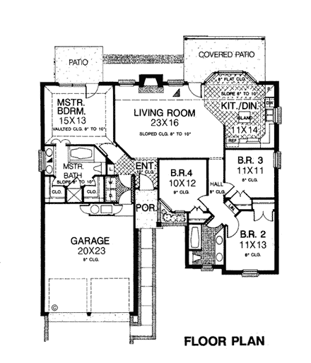 European House Plan 97822 with 4 Beds, 2 Baths, 2 Car Garage First Level Plan