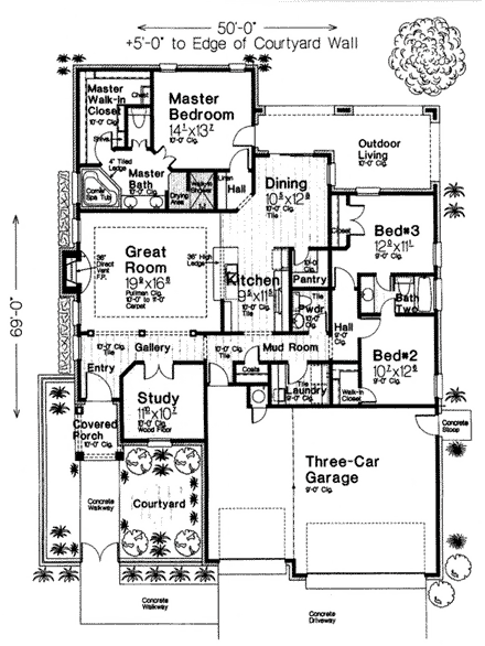 Country, European House Plan 97824 with 3 Beds, 3 Baths, 3 Car Garage First Level Plan