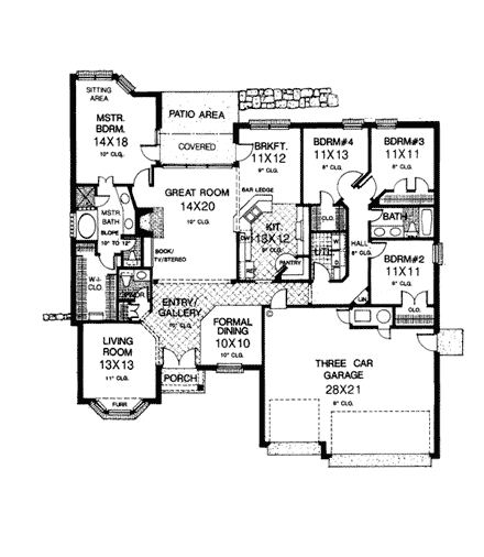 Craftsman, European, One-Story House Plan 97833 with 4 Beds, 3 Baths, 3 Car Garage First Level Plan