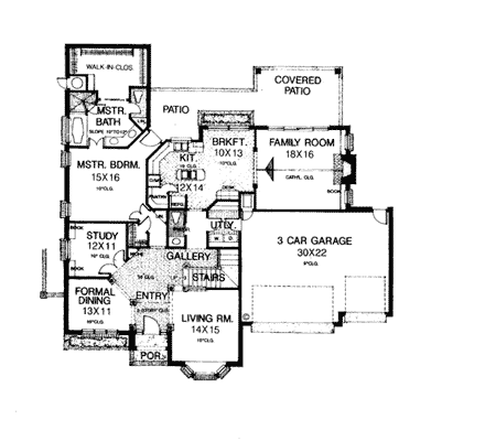 European, French Country, Tudor House Plan 97835 with 4 Beds, 4 Baths, 3 Car Garage First Level Plan