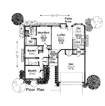 One-Story, Ranch House Plan 97836 with 3 Beds, 2 Baths, 2 Car Garage First Level Plan