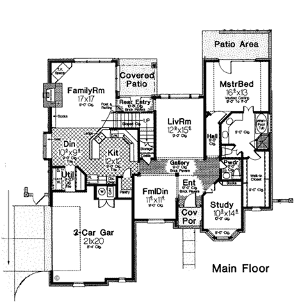 Bungalow, European House Plan 97851 with 4 Beds, 4 Baths, 2 Car Garage First Level Plan
