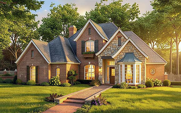 Bungalow, European House Plan 97851 with 4 Beds, 4 Baths, 2 Car Garage Elevation