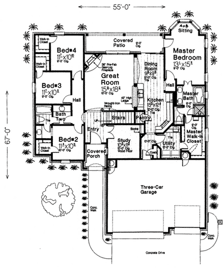 Country, European House Plan 97866 with 4 Beds, 3 Baths, 3 Car Garage First Level Plan