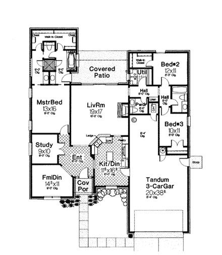 Bungalow, European, One-Story House Plan 97876 with 3 Beds, 3 Baths, 3 Car Garage First Level Plan