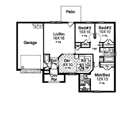 Traditional House Plan 97891 with 3 Beds, 2 Baths, 1 Car Garage First Level Plan