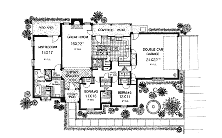 Bungalow, One-Story, Traditional House Plan 97898 with 3 Beds, 3 Baths, 2 Car Garage First Level Plan