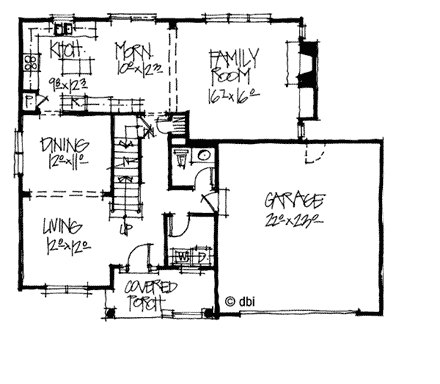 Bungalow, Craftsman House Plan 97931 with 4 Beds, 3 Baths, 2 Car Garage First Level Plan