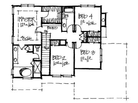 Bungalow, Craftsman House Plan 97931 with 4 Beds, 3 Baths, 2 Car Garage Second Level Plan