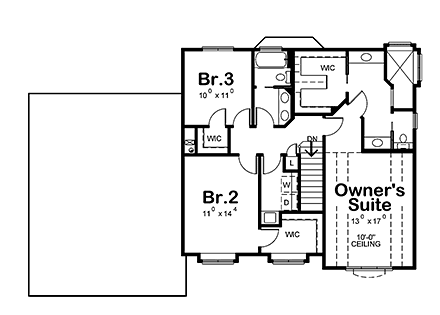 Craftsman House Plan 97951 with 3 Beds, 3 Baths, 2 Car Garage Second Level Plan