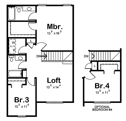 Craftsman House Plan 97973 with 3 Beds, 3 Baths, 1 Car Garage Second Level Plan