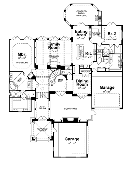 French Country House Plan 97976 with 4 Beds, 5 Baths, 4 Car Garage First Level Plan