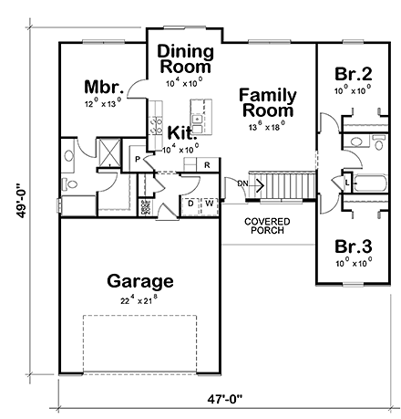 Craftsman House Plan 97978 with 3 Beds, 2 Baths, 2 Car Garage First Level Plan