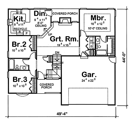 Traditional House Plan 97991 with 3 Beds, 2 Baths, 2 Car Garage First Level Plan