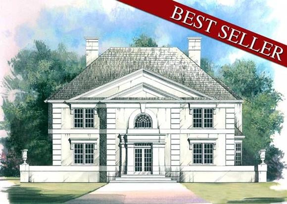 Colonial, European House Plan 98200 with 4 Beds, 4 Baths, 3 Car Garage Elevation