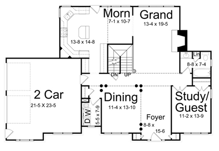 European House Plan 98204 with 4 Beds, 3 Baths, 2 Car Garage First Level Plan