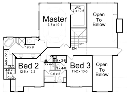 European House Plan 98204 with 4 Beds, 3 Baths, 2 Car Garage Second Level Plan