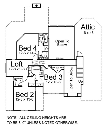 European, Greek Revival House Plan 98211 with 4 Beds, 4 Baths, 3 Car Garage Second Level Plan