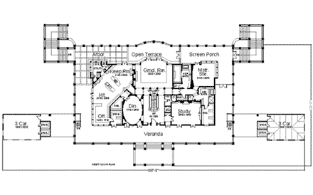Greek Revival, Traditional House Plan 98215 with 4 Beds, 6 Baths, 6 Car Garage First Level Plan