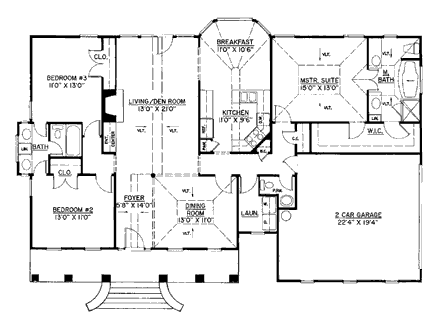 Cape Cod, Colonial, Country, One-Story House Plan 98224 with 3 Beds, 3 Baths, 2 Car Garage First Level Plan